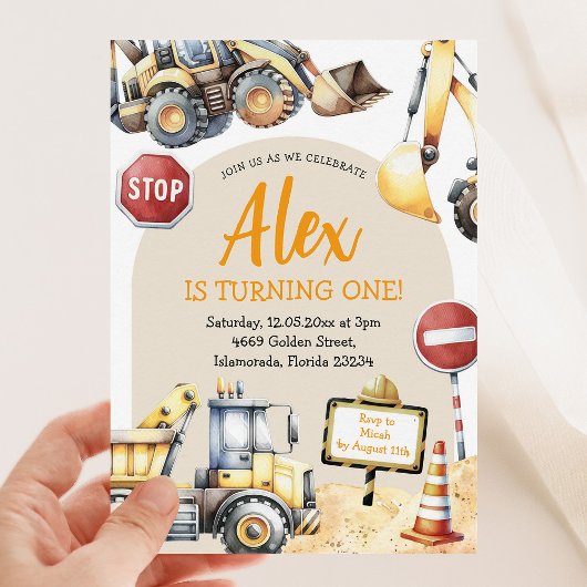 Moderne bouwjongen eerste verjaardag kaart