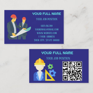 Moderne Bouwkundig Ingenieur QR Code Donkerblauw Visitekaartje