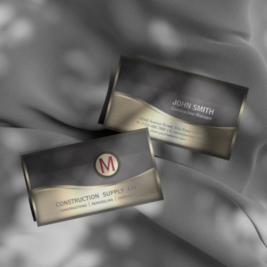 Moderne bouwmonogram LOGO Black Gold Metal Visitekaartje