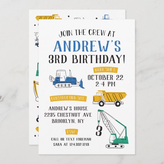 Moderne bouwplaats - uitnodiging op zaterdag (Voorkant / Achterkant)