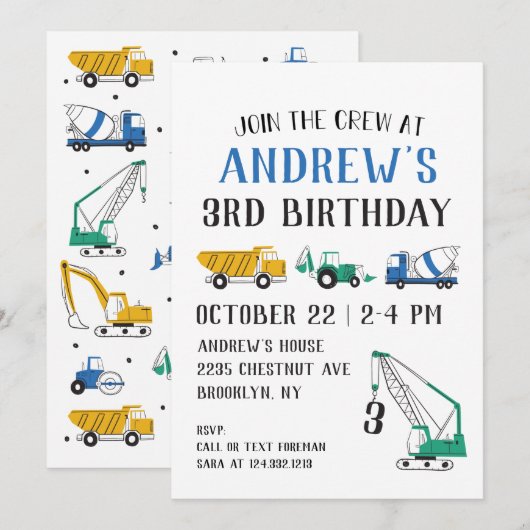 Moderne bouwplaats - uitnodiging op zaterdag (Voorkant / Achterkant)