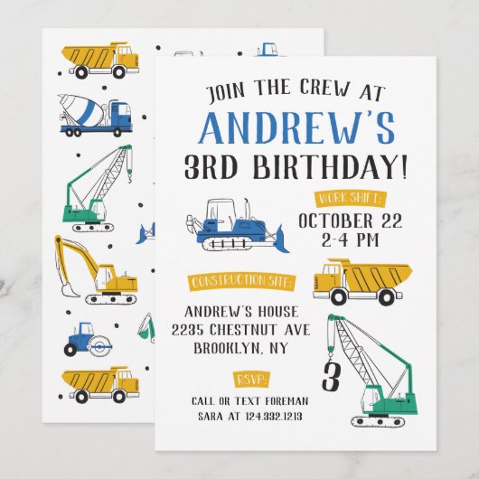 Moderne bouwplaats - uitnodiging op zaterdag (Voorkant / Achterkant)