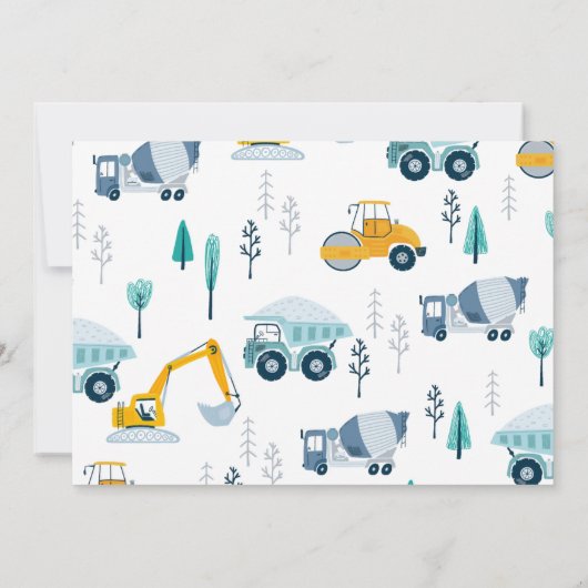 Moderne bouwplaats Vrachtwagen Verjaardag uitnodig Kaart (Achterkant)