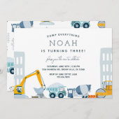 Moderne bouwplaats Vrachtwagen Verjaardag uitnodig Kaart (Voorkant / Achterkant)