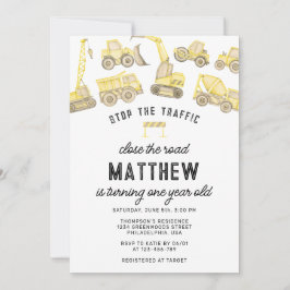 Moderne Bouwtruck Eerste Verjaardag Kaart