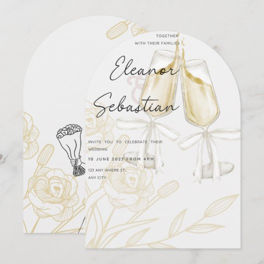 Moderne Bow Bruids Brunch Nodig Minimale Champagne Kaart (Voorkant / Achterkant)