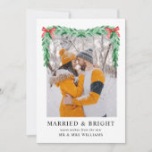 Moderne Bow-foto Getrouwd & Heldere Kerst Feestdagenkaart (Voorkant)