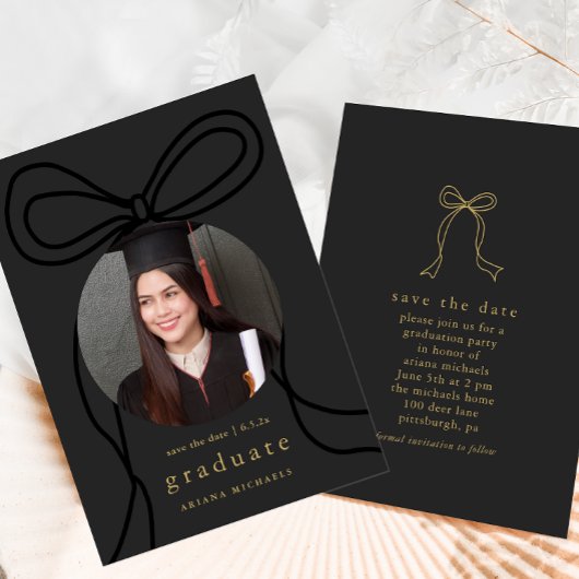 Moderne Bow Photo Graduation Party Save the Date Aankondiging
