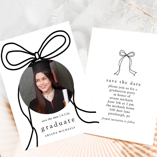 Moderne Bow Photo Graduation Party Save the Date Aankondiging