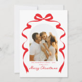 Moderne Bow Photo Merry Christmas Arch Feestdagenkaart (Voorkant)