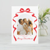 Moderne Bow Photo Merry Christmas Arch Feestdagenkaart (Staand voorkant)