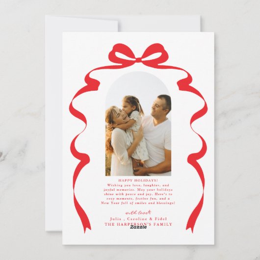 Moderne Bow Photo Merry Christmas Arch Feestdagenkaart (Achterkant)