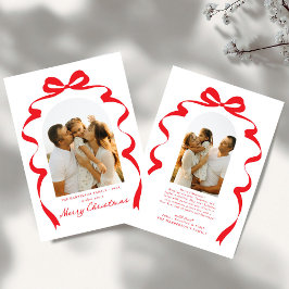 Moderne Bow Photo Merry Christmas Arch Feestdagenkaart