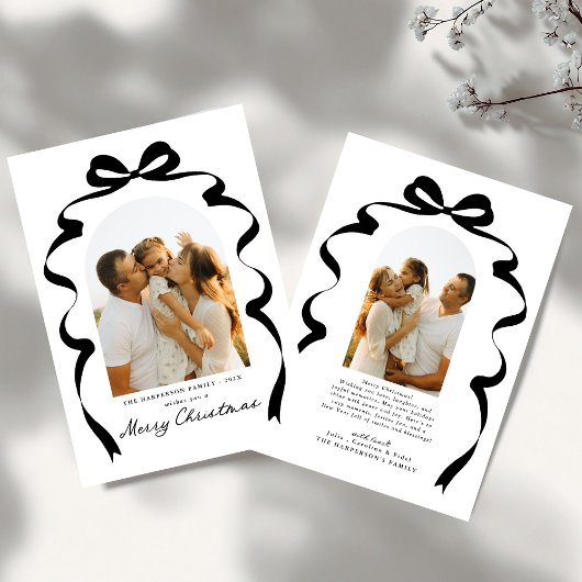 Moderne Bow Photo Merry Christmas Arch Feestdagenkaart