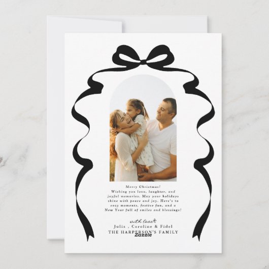 Moderne Bow Photo Merry Christmas Arch Feestdagenkaart (Achterkant)