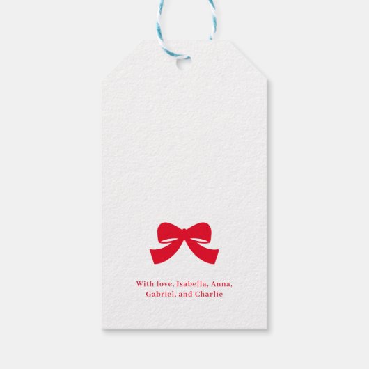 Moderne Bow Roze Rode Kerstboom Cadeaulabel (Achterkant)