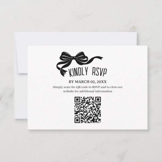 Moderne Bow RSVP kaart met QR code (Voorkant)