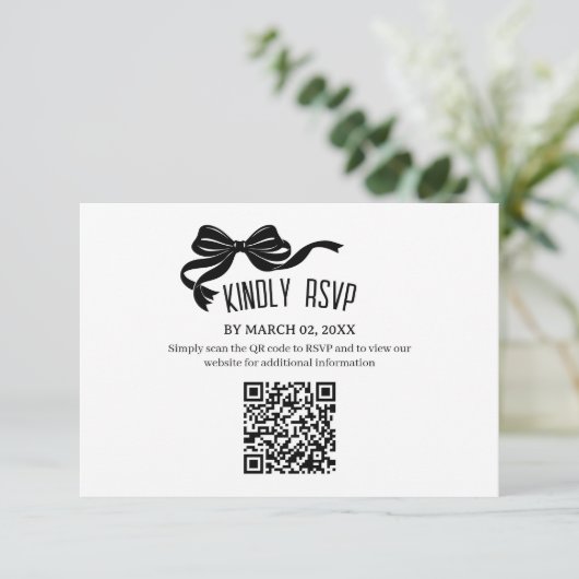 Moderne Bow RSVP kaart met QR code (Staand voorkant)