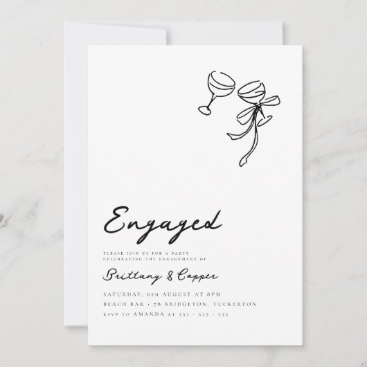 Moderne Bow Scribble Hand getrokken verlovingsfees Kaart (Voorkant)