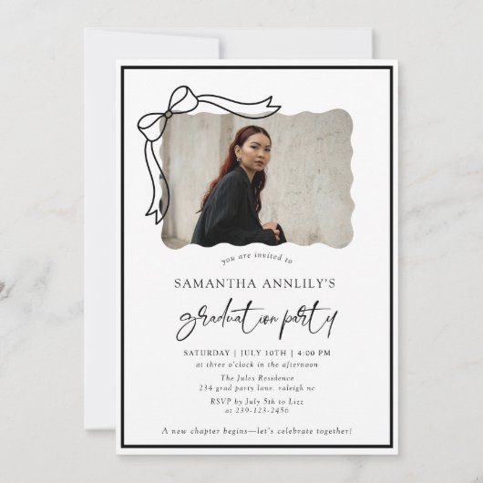 Moderne Bow Script Foto Afstudeerfeest Kaart (Achterkant)