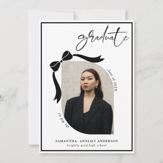 Moderne Bow Script Foto Afstudeerfeest Kaart (Voorkant)
