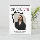 Moderne Bow Script Foto Afstudeerfeest Kaart (Staand voorkant)
