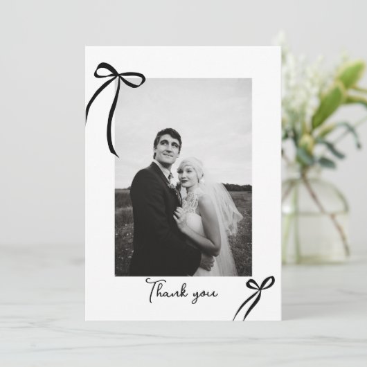Moderne Bow Trouwfoto Dank u kaart (Staand voorkant)