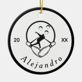 Moderne Bowler Pins & Ball Design Custom Name Year Keramisch Ornament (Voorkant)