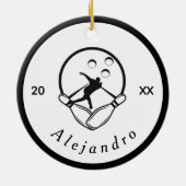 Moderne Bowler Pins & Ball Design Custom Name Year Keramisch Ornament (Achterkant)