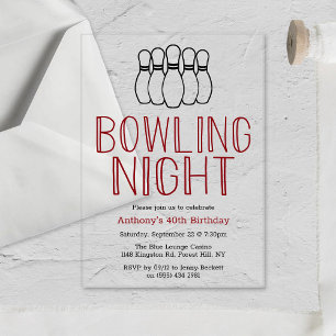 Moderne Bowling Nacht Verjaardagsfeest Acryl Uitnodigingen