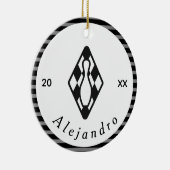 Moderne Bowling Pin Design Black White - aangepast Keramisch Ornament (Rechts)