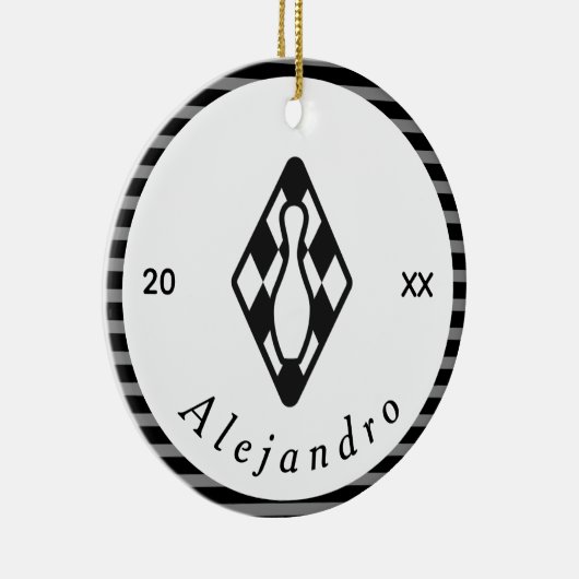 Moderne Bowling Pin Design Black White - aangepast Keramisch Ornament (Rechts)