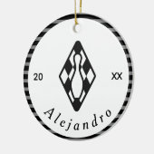 Moderne Bowling Pin Design Black White - aangepast Keramisch Ornament (Links)