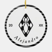 Moderne Bowling Pin Design Black White - aangepast Keramisch Ornament (Achterkant)