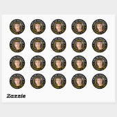 Moderne Bowling Superstar Naam Foto Datum Zwart Ronde Sticker (Vel)