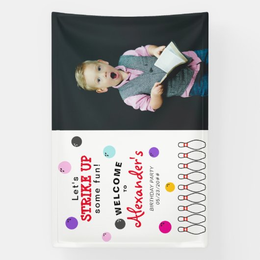 Moderne Bowling Verjaardagsfeestje Welkomstbord Ba Spandoek (Verticaal)