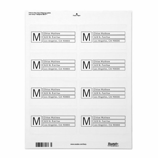Moderne box Monogram b&w-retouradres Etiket (Full Sheet)
