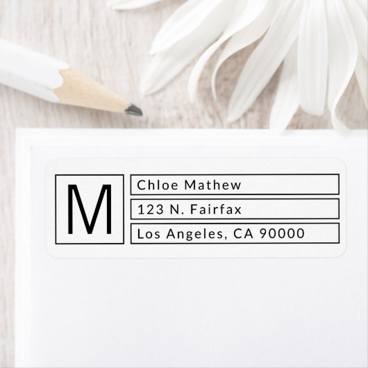 Moderne box Monogram b&w-retouradres Etiket (Insitu)