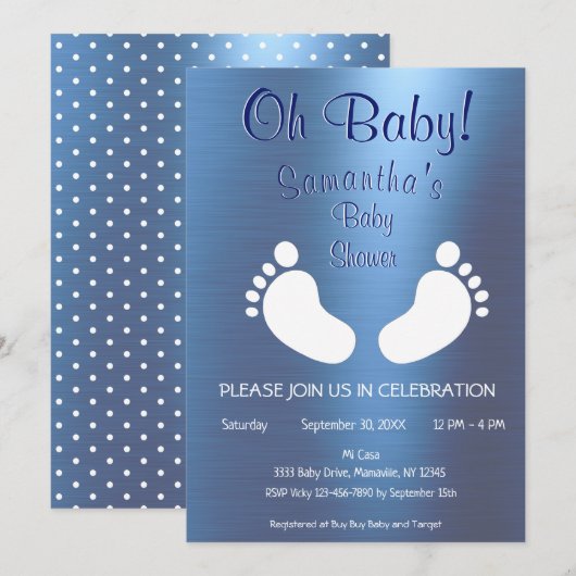 Moderne Boy Oh Baby shower Voetafdruk Kaart (Voorkant / Achterkant)