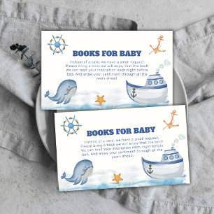Moderne Boy Whale zeilboot boeken voor Baby shower Informatiekaartje