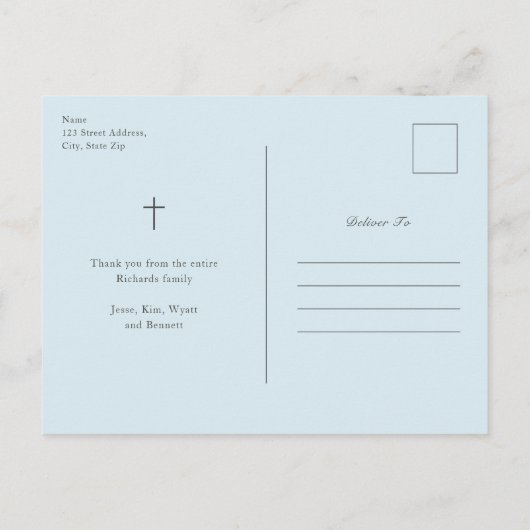 Moderne boys Baptisme bedankt Briefkaart (Achterkant)