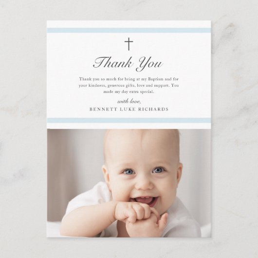 Moderne boys Baptisme bedankt Briefkaart (Voorkant)