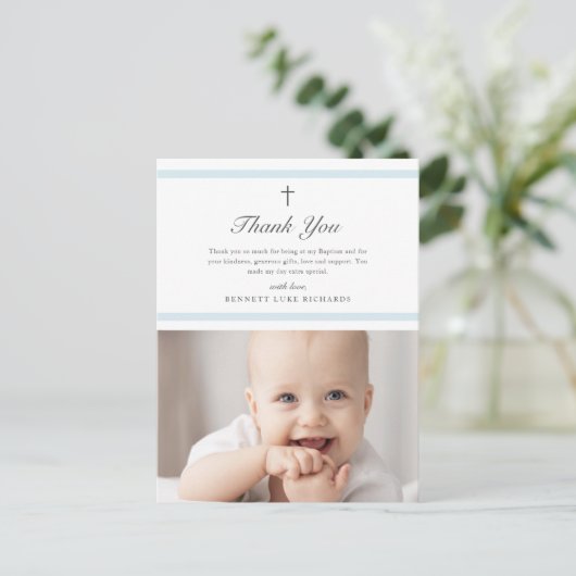 Moderne boys Baptisme bedankt Briefkaart (Staand voorkant)