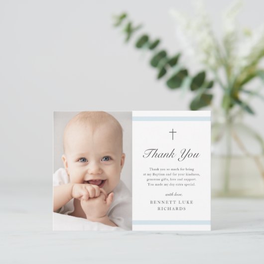 Moderne boys Baptisme bedankt Briefkaart (Staand voorkant)