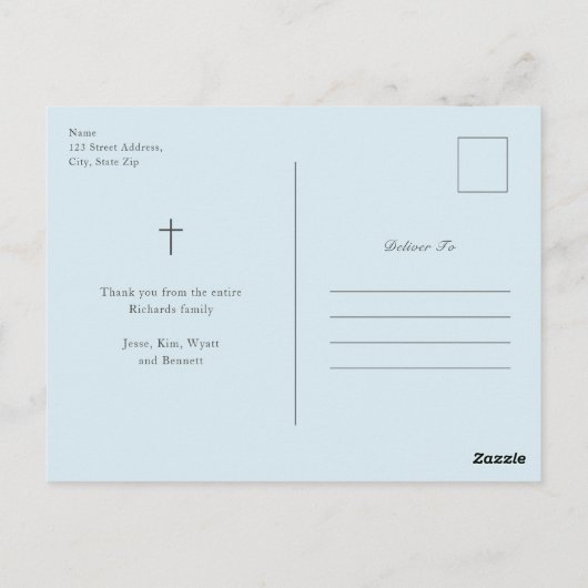 Moderne boys Baptisme bedankt Briefkaart (Achterkant)