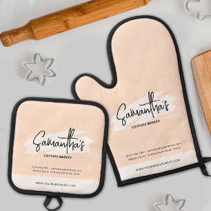 Moderne Branded Bakery Logo Schattigee Oranje Wate Ovenwant & Pannenlap Set