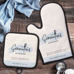 Moderne Branded Business Logo Lichtblauwe Waterver Ovenwant & Pannenlap Set