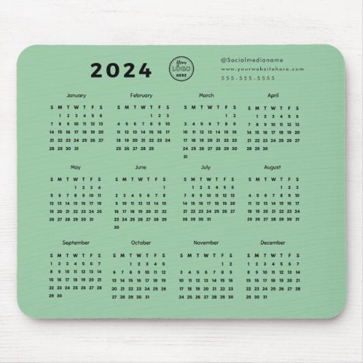 Moderne Branded Mint Green 2024 Kalender Promo Log Muismat (Voorkant)