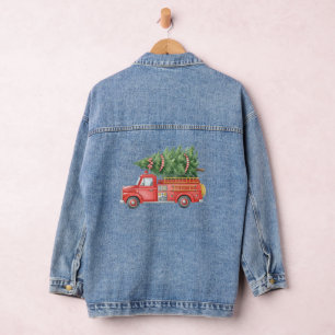 Moderne brandweerman Kerst brandweerwagen Denim Jacket