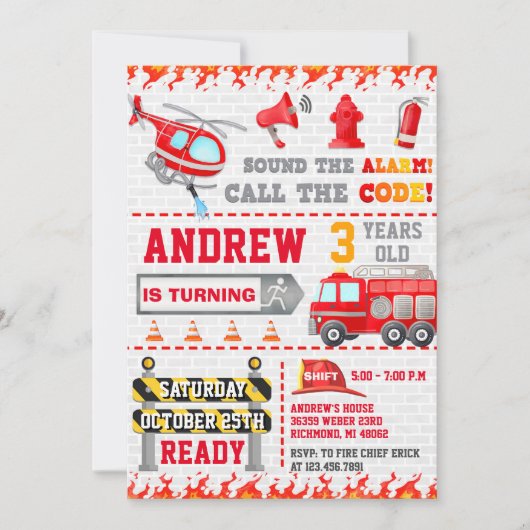 Moderne brandweerpost reddingsvrachtwagen vlammen kaart (Voorkant)